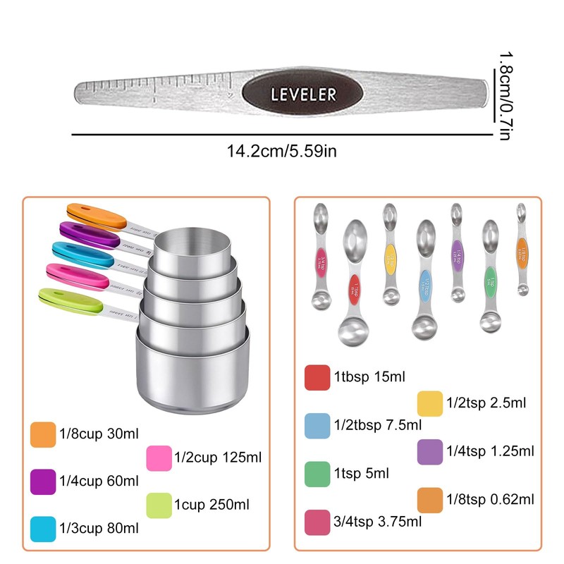 13Pcs Magnetic Measuring Cups Spoons Set, 5 Heavy Duty Cups,7