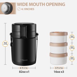 TTrpuon 82oz Thermal Container for Hot Food, 3 Tier Stainless Steel Leak Proof Stackable Insulated Food Jar, Lunch Box Containers With Folding Spoon For Office Picnic Travel Outdoors