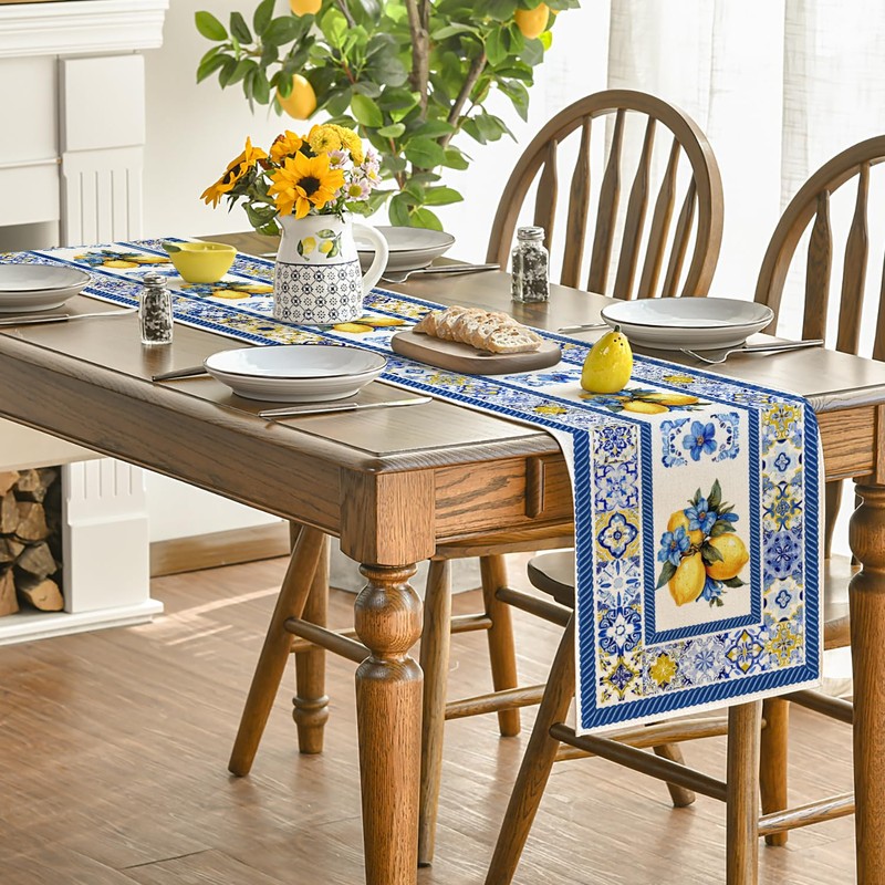 Artoid Mode Lemon Flowers Blue and White Porcelain 210 GSM