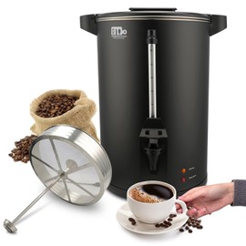 55-Cup 10L Commercial Coffee Urn, Festa Essential 750W Double Wall Large Percolate Coffee Maker Stainless Steel Hot Water Urn Dispenser with Double Dripless Faucet, Quick-Brewing for Catering, Black