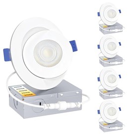 Ensenior Paquete de 4 Luces LED Empotradas Gimbal de 4 pulgadas con Caja de Conexiones, Iluminación Direccional Ajustable tipo Ojo de Buey de 90°, Regulable, 2700K/3000K/3500K/4000K/5000K, 900LM, 9W=