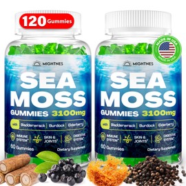 Sea Moss Gummies, 3100mg Irish True Sea Moss Seamoss Gummies for Women & Men with Bladderwrack, Burdock Root, Elderberry Vitamin C and Zinc for Detox Cleanse, Immune, Skin, Digestive, Organic, 120Ct