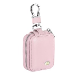 HARFINGTON Earbuds Cases, Earphone Case Holder, PU Leather Ear Buds Case Zipper Organizer Small with Mesh Pocket for USB Cable, Wireless Wired Earphones, Pink