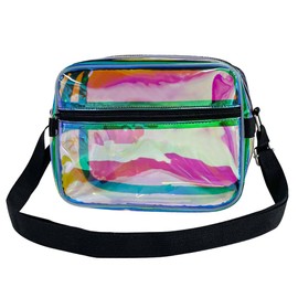 TotePrint Iridescent TPU Pink Crossbody Sling Bag Crossbody Messenger Shoulder Bag With Adjustable Strap Clear Bag Stadium Approved with Front Pocket for Concerts Sports Festivels (D6021-7)