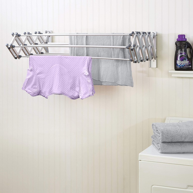 Aluminum 27" Collapsible Wall Mounted Clothes Drying Rack, Space Saver,