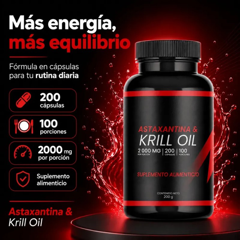 Suplemento De Astaxantina Y Krill Oil 2000 Mg 200 Cápsulas