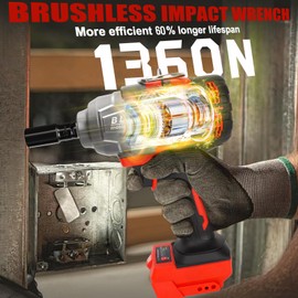 Cordless Impact Wrench 1/2" for Milwaukee 18V Battery, Impact Wrench 1000FT-LBS(1360N.m) High Torque Brushless Electric Impact, with 4 Modes Power Impact Driver for Car, Truck, Mower (No Battery)