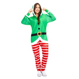 Tipsy Elves Christmas Onesies for Adults - Comfy Unisex Matching Holiday Jumpsuits with Convenient Pockets - Green Elf Christmas Jumpsuit Size Small