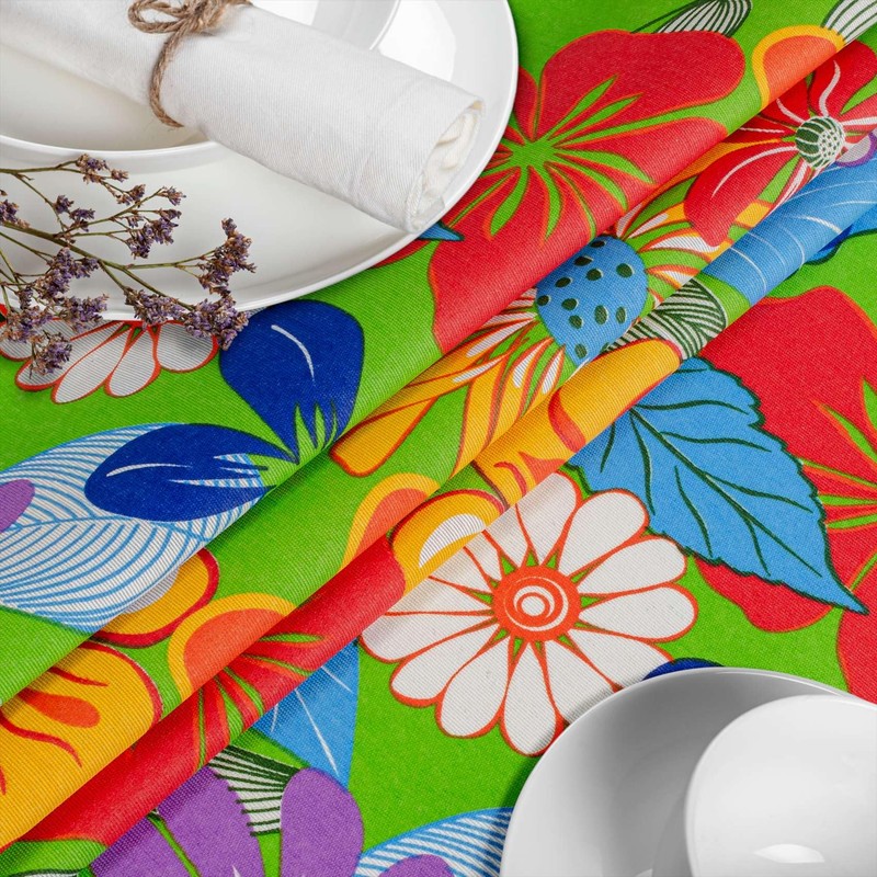 Fabric Tablecloth, Washable, Cotton Polyester Tablecloth, Colourful Flowers, 100 x