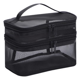 Clear Makeup Bag with Compartments Large Clear Travel Toiletries Toiletry Bag See Through Cosmetic Wash Pouch with Zippers for Women Men (Black)