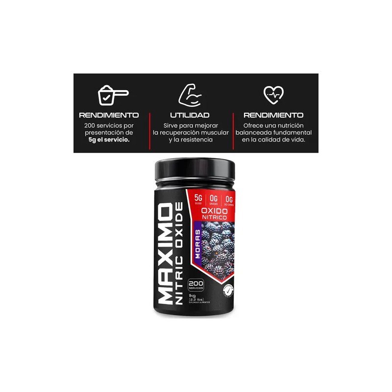 Óxido Nítrico Maximo Protein Pre Entreno 1kg 200 Servicios