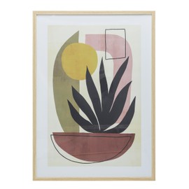 Bloomingville Reclaimed Wood Framed Glass Wall Decor with Abstract Botanical Prints, Multicolor