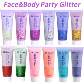 Yeweian Peach Pink Body Glitter, Mermaid Face Glitter Gel, Singer Concerts Music Festival Rave Accessories, Liquid Holographic Chunky Glitter Makeup for Lip Eye Hair Body