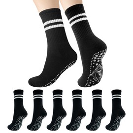 HYCLES 3 Pairs Non Slip Yoga Pilates Grip Socks for Women Anti Slip Socks with Stripe for Ballet, Dance, Hospital, Home, Workout, Fitness, Running L