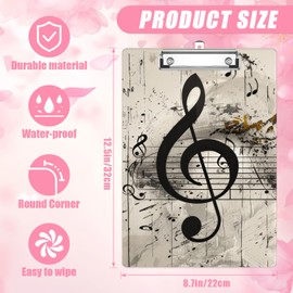 Music Note Clipboard,Decorative Clip Board with Metal Clip Cute Plastic Clipboards A4 for Nurses, Students, Office（Standard Size 8.5" x 12.5"）