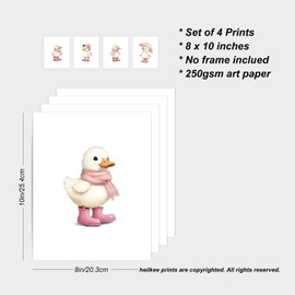 heilkee Cute Duck Nursery Decor for Baby Girl Pink Girly Wall Art Duck Prints Kids Room Bathroom Bedroom Set of 4(UNFRAMED 8x10in)