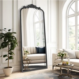 CASOLLY Vintage Gold Antique Arched Full Length Floor Mirror 22"X65",Traditional Elegant Baroque Floor Body Mirror with Ornate Matel Frame, French Wall Mirror for Dressing/Living Room/Hallway