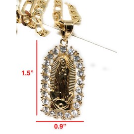 Gold Plated Virgin Mary Pendant Necklace Figaro 26" Virgen de Guadalupe Medalla Oro Laminado