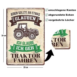 schilderkreis24 Tin Sign Funny Tractor Tractor Saying Decorative Metal Sign Gift Idea Christmas Birthday Farmers Farmers Agriculture 20 x 30 cm (A - Faith Tractor)
