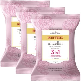 Burt's Bees Face Wipes Easter Basket Stuffers, Makeup Remover Facial Cleansing Towelettes for All Skin Types, 3 in 1 Hydrating Micellar Cleanser with Rose Water, 30 Count (Pack Of 3)