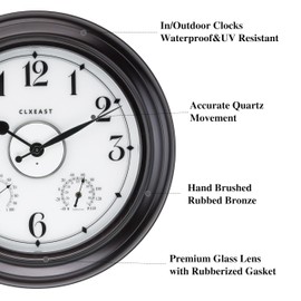 CLXEAST 24 Inch LED Self-Illuminated Outdoor Metal Clocks Waterproof, Large Lighted Outdoor Clock with Temperature and Humidity,House Warming Gifts New Home,Oil Rubbed Bronze Black