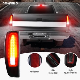 Cenfeild LED Tail Lights Assembly + 3rd Third Brake Cargo Lamp Fit for Chevy Colorado 2004-2012, for GMC Canyon 2004-2012, Rear Taillight Chrome Housing Smoked Lens, 3 Pcs