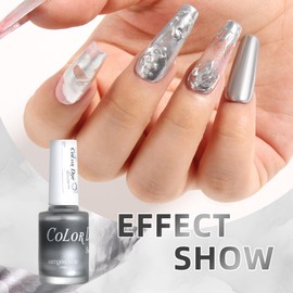 U-Shinein Metallic Marble Nail Polish, 15ml Metal Blooming Gel Nail Polish Mirror Effect Silver Nail Polish, Metallic Painted Drawing Striper Gel Polish for Spreading Effect Swirl French Nail Design