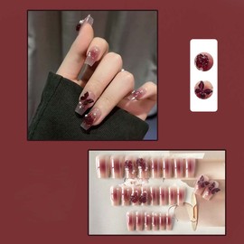 Nail Tips, 24 Pieces, 3D Nails, Popular, Nail Seal, Wedding Nail Tip, Bride Nail, Cute, Fashion Nail, Red Butterfly Nail, Rose Nail