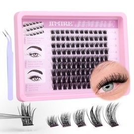 JIMIRE Self Adhesive Eyelashes Natural Wispy 8-16MM Pre Glued Lash Clusters No Glue Needed Press on Lashes with Tweezers Reusable Self Adhesive Lashes Classic Eyelash Clusters Easy to Apply