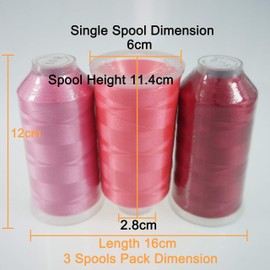 New brothread Set of 3 Pink/Pink/Carmine Red Colours Polyester Machine Embroidery Thread Giant Spool 5000 m for All Embroidery Machines