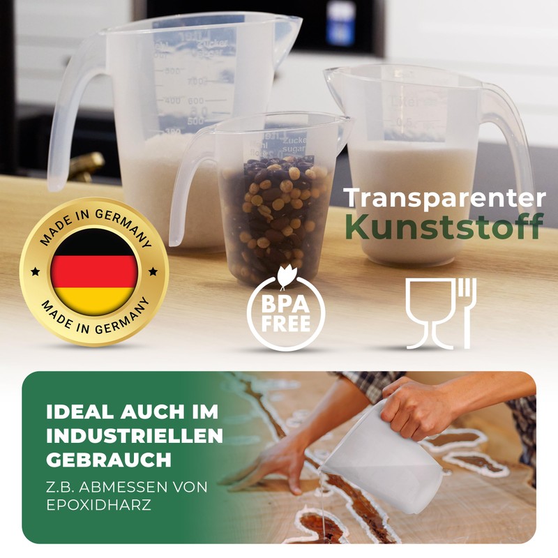 Novaliv Measuring Cup Set 250 ml 1000 ml Kitchen Transparent
