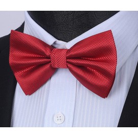 HISDERN Bow Ties for Men Red Solid Color Pretied Bow Tie and Pocket Square Classic Adjustable Clip on Wine Bowties Handkerchief Set for Tuxedo Wedding Party