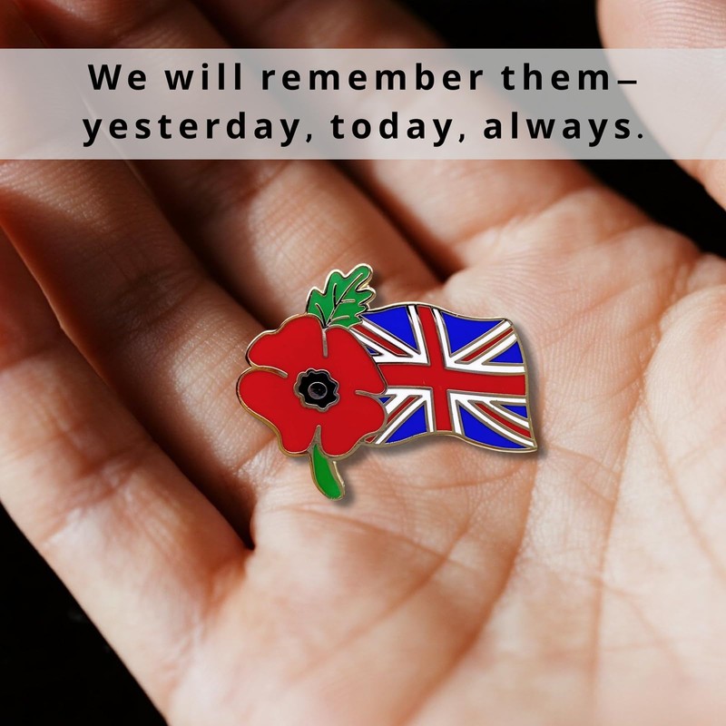 Red Poppy Union Jack Flag Pins Veteran Soldier Remembrance Day