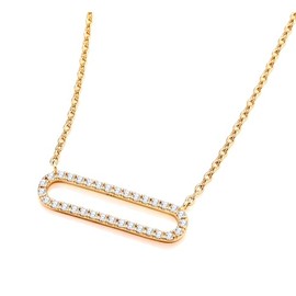 Old English Jewellers 9ct Yellow Gold on Silver Paperclip Cubic Zirconia Oval Chain Necklace 16-18" Adjustable