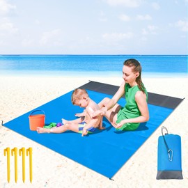 JIEBAO Beach Blanket Sand-Free 210 x 200 cm Outdoor Picnic Blanket Beach Mat Beach Towel with 4 Attachments Corners and Carabiner, Waterproof and Lightweight, Perfect for Travel, Camping, Beach