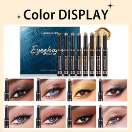 Domality 8 Colours Glitter and Matte Eyeshadow Stick Set, 8 Pieces Metallic Eyeshadow Colouring Pencil, Long Lasting Waterproof Cream Pen, Eye Makeup, Smudgeproof Highlighter & Contour Stick