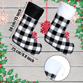 Skylety 6 Pcs Christmas Stockings 15 Inch Buffalo Plaid Stocking Classic Fireplace Hanging Stockings for Family Farmhouse Xmas Party Decoration (Black Cuff Black White, White Cuff Black White)