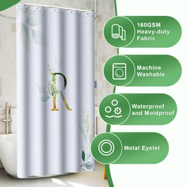 FeinKulturia Shower Curtain 180 x 200 cm, Thickened Letter Style Design, Washable Polyester Textiles, Anti-Mould, Waterproof Bath Curtain with 12 Shower Curtain Rings and Weighted Hem