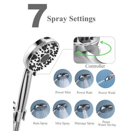 BOWGER Shower Head with Handheld High Pressure Multi-Function 7 modes, Built-in Power Wash to Clear Tub, Tile & Pets, 5” High Flow Hand Held Rain Showerhead with Extra Long Hose and Adjustable Bracket