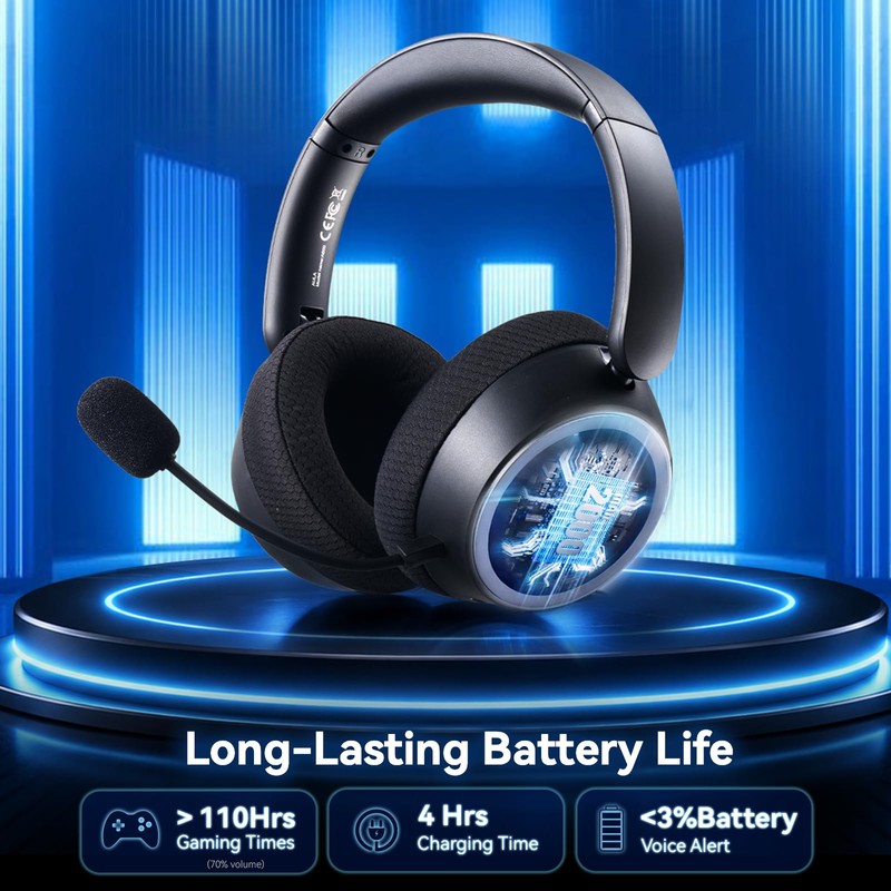 Wireless Gaming Headset with Mic Over Ear Headphones Noise Cancelling