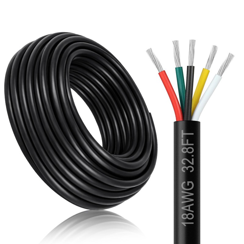 DEKIEVALE 18 Gauge 5 Conductor Electrical Wire, 32.8FT 18AWG Black