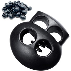 CKANDAY 40 Pack Double Hole Plastic Cord Locks, End Spring Oval Fastener Toggle Stopper Sliders for Drawstring Backpack Rucksack Craft Supplies, Black