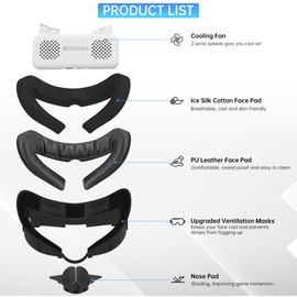 HiBloks Face Cover Pad with Cooling Fan for Meta Quest 3 Accessories, 2Pcs Face Cushion Cover Compatible with Oculus Quest 3 Fan Cooler, Replacement Facial Interface Relieve Lens Fogging (2 Speeds)