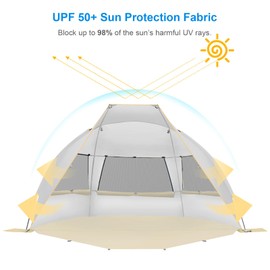 WolfWise 2-3 Person Portable Beach Tent UPF 50+ Sun Shade Canopy Umbrella with Extendable Floor, Beige