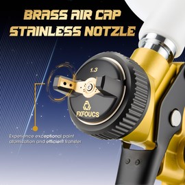 Professional HVLP Ultimate Atomization Paint Sprayer Kit, 1.3mm Nozzle – High-Efficiency & Low-Overspray for Automotive, Furniture, House Finishing & Industrial Coating(Golden, 1.3mm)