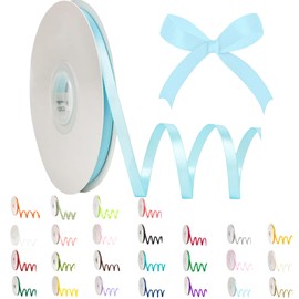 POPOYU Satin Ribbon 6 mm Sky Blue, Sky Blue Ribbon 6 mm Natural, 91 m Thin Gift Ribbon, Gift Ribbon and Bows for Gifts, Crafts, Hair, Easter, Christmas, Wedding, Balloons