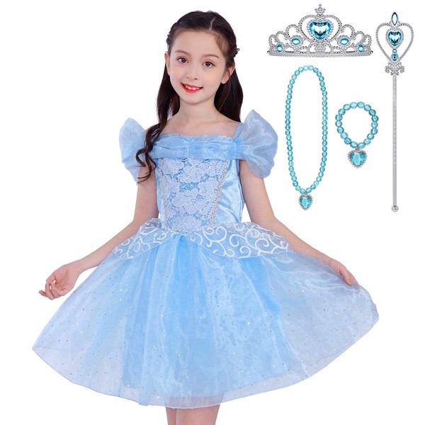 Lito Angels Princess Costumes Dress Halloween Fancy Party Dresses for Toddler Girls with Accessories Size 4-5 Blue