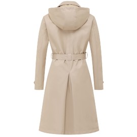 CREATMO US Womens Trench Coats Mid Length Lightweight Soft Shell Water Resistant with A Detachable Hood Khaki 2XL