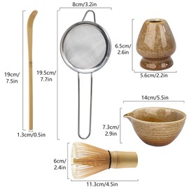 5Pcs Matcha Tea Set with Whisk and Bowl, Ceramic Matcha Bowl Matcha Whisk Holder Matcha Kit for Ceremony