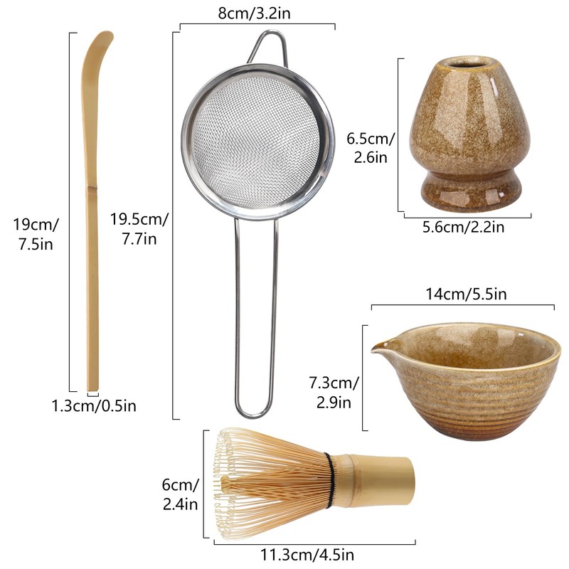 5Pcs Matcha Tea Set with Whisk and Bowl, Ceramic Matcha